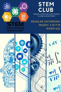 Regular meeting for STEM with be held on Fridays after school. 